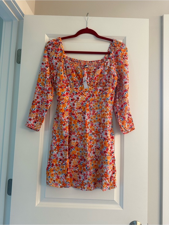 Old Navy Dresses & Skirts - Old Navy Orange Floral Long-Sleeve Square-Neck Mini Dress